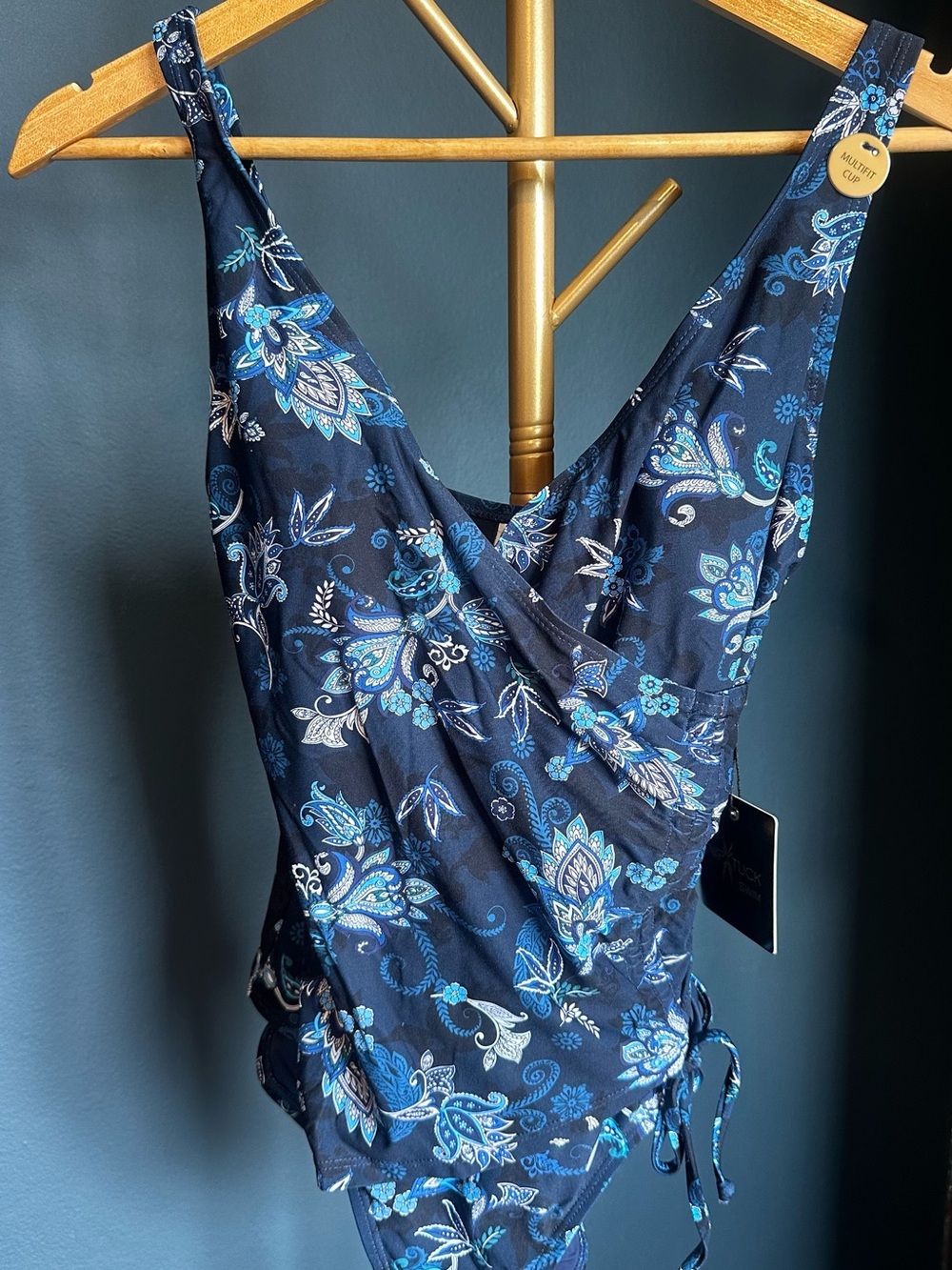NEW Nip Tuck Swim Navy Floral Wrap One-Piece Swimsuit